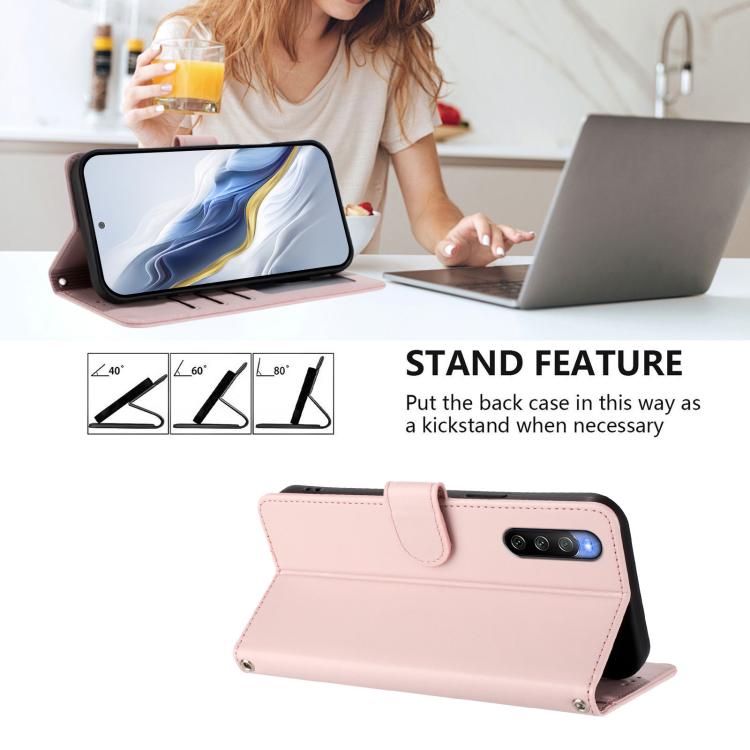 For Sony Xperia 10 V Embossed Heart Cat Leather Phone Case with Hand Strap