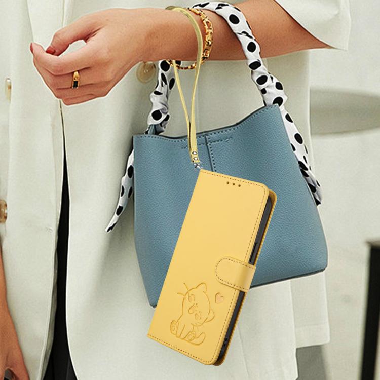 For Sony Xperia 10 VII Embossed Heart Cat Leather Phone Case with Hand Strap