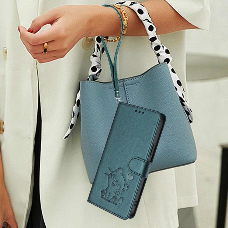 For Sony Xperia 10 VII Embossed Heart Cat Leather Phone Case with Hand Strap