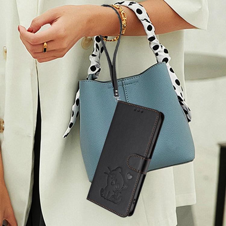 For Sony Xperia 10 VII Embossed Heart Cat Leather Phone Case with Hand Strap
