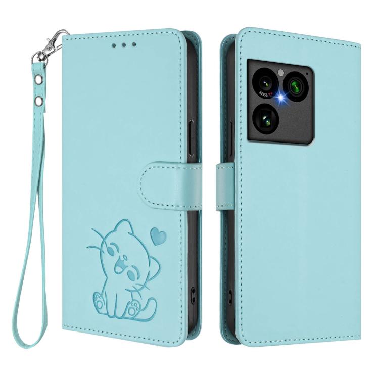 For Sony Xperia 1 VIII Embossed Heart Cat Leather Phone Case with Hand Strap