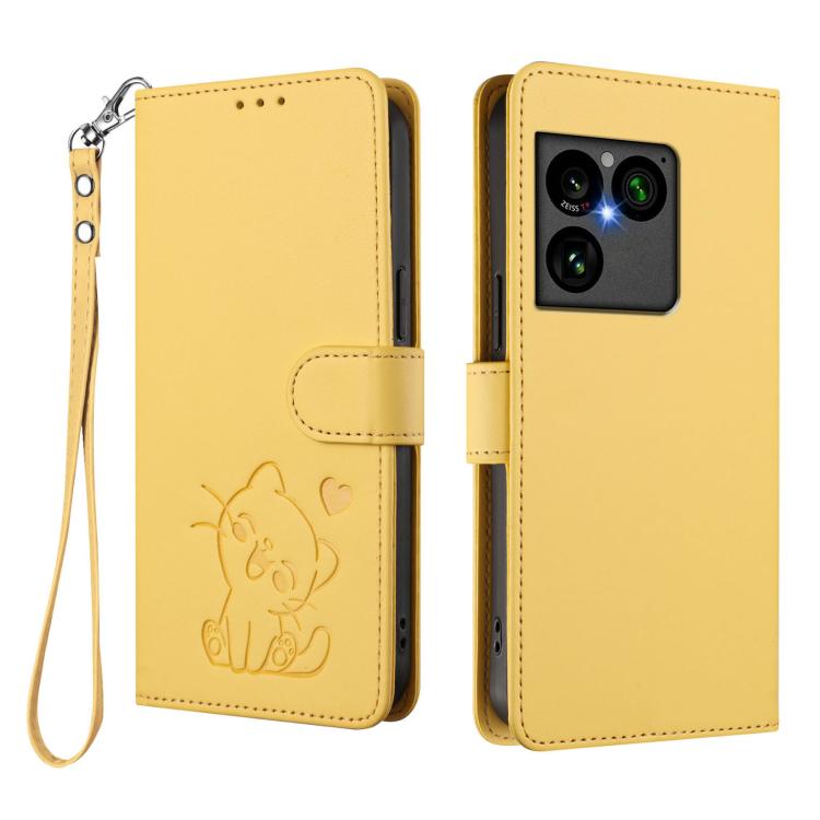 For Sony Xperia 1 VIII Embossed Heart Cat Leather Phone Case with Hand Strap