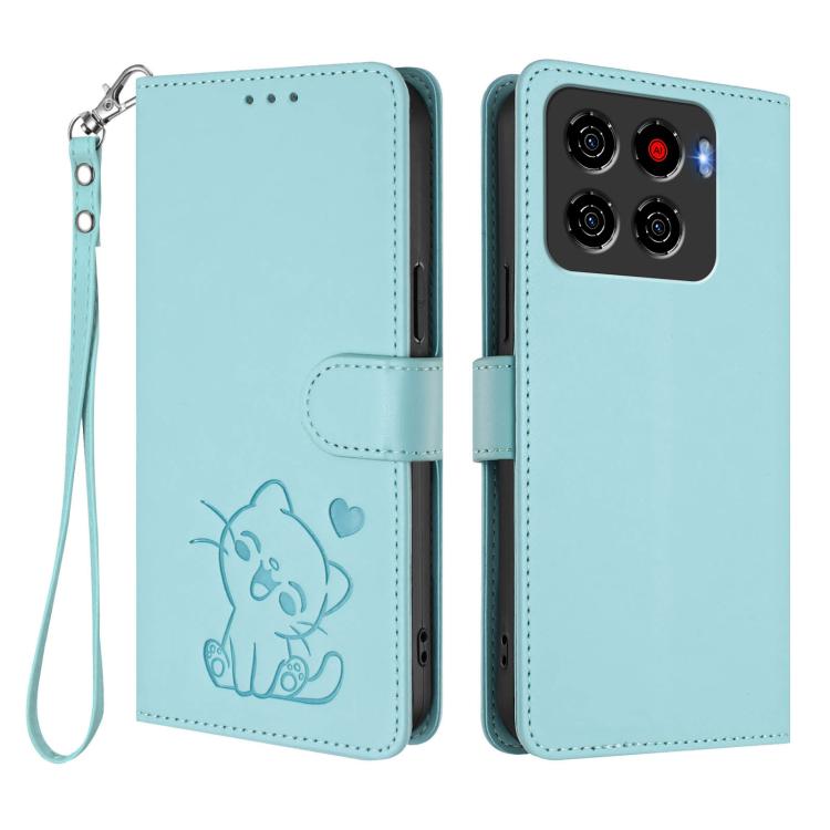 For ZTE Blade A56 Pro Embossed Heart Cat Leather Phone Case with Hand Strap