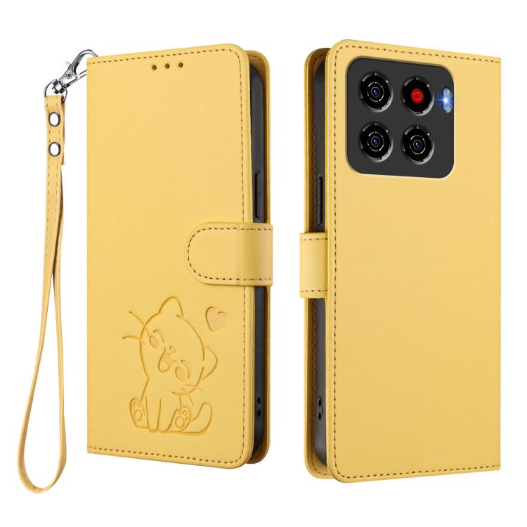 For ZTE Blade A56 Pro Embossed Heart Cat Leather Phone Case with Hand Strap