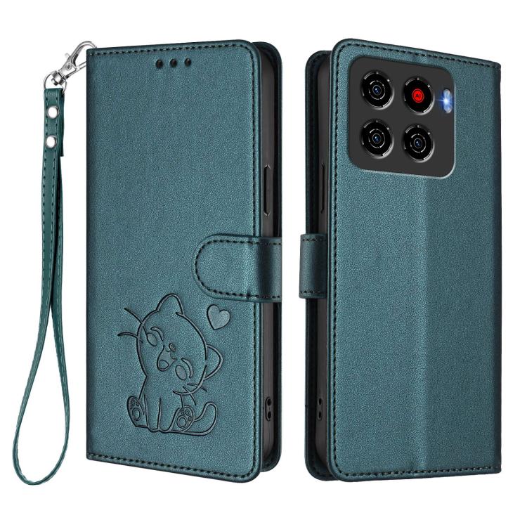 For ZTE Blade A56 Pro Embossed Heart Cat Leather Phone Case with Hand Strap