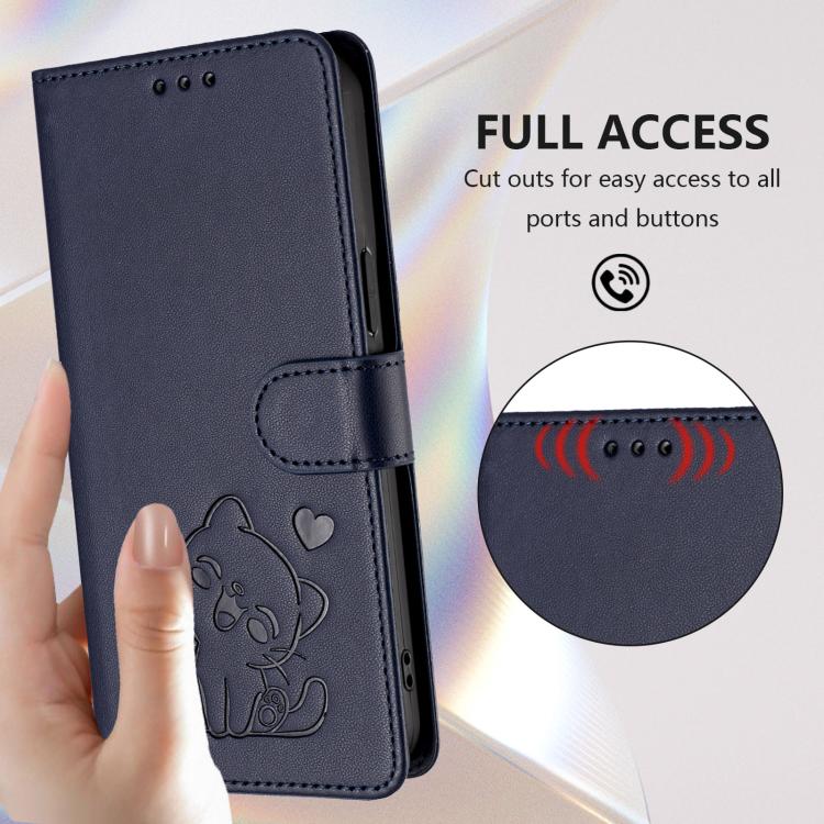 For ZTE Blade A56 Pro Embossed Heart Cat Leather Phone Case with Hand Strap