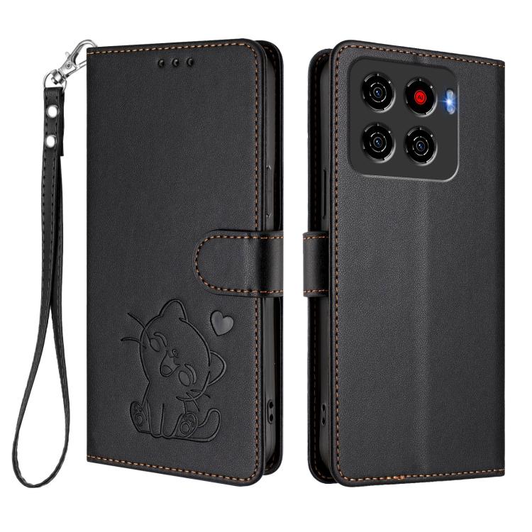 For ZTE Blade A56 Pro Embossed Heart Cat Leather Phone Case with Hand Strap