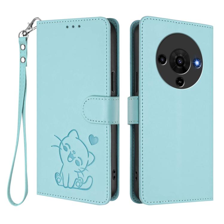 For ZTE Blade A76 5G Embossed Heart Cat Leather Phone Case with Hand Strap