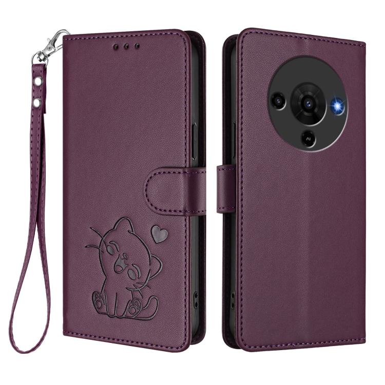 For ZTE Blade A76 5G Embossed Heart Cat Leather Phone Case with Hand Strap