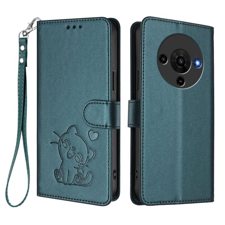 For ZTE Blade A76 5G Embossed Heart Cat Leather Phone Case with Hand Strap