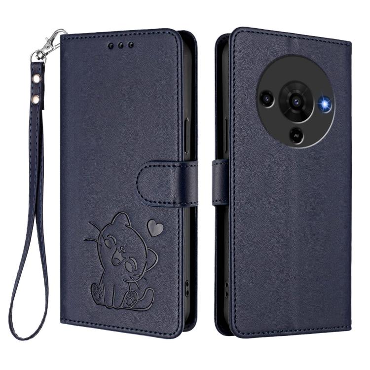 For ZTE Blade A76 5G Embossed Heart Cat Leather Phone Case with Hand Strap