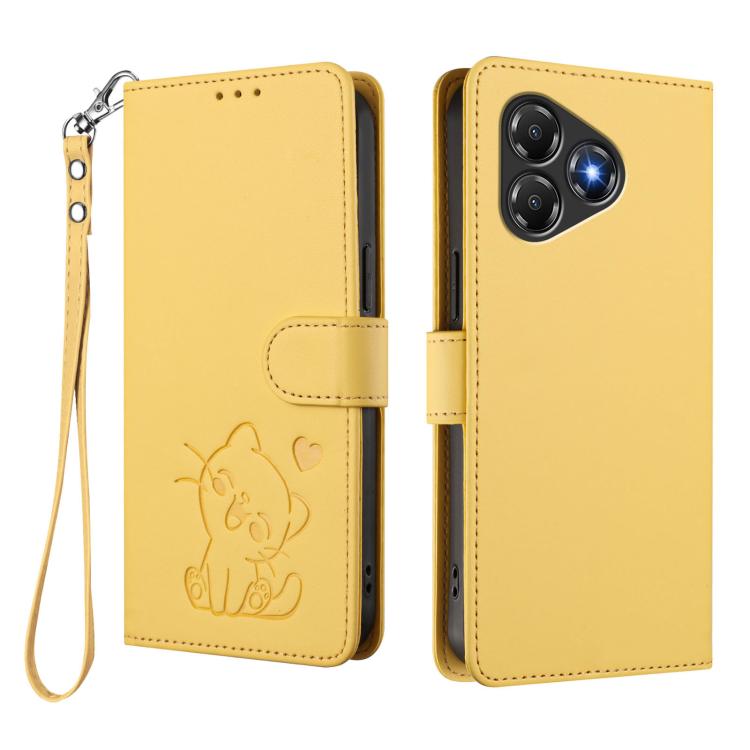 For ZTE Blade A36 4G Embossed Heart Cat Leather Phone Case with Hand Strap