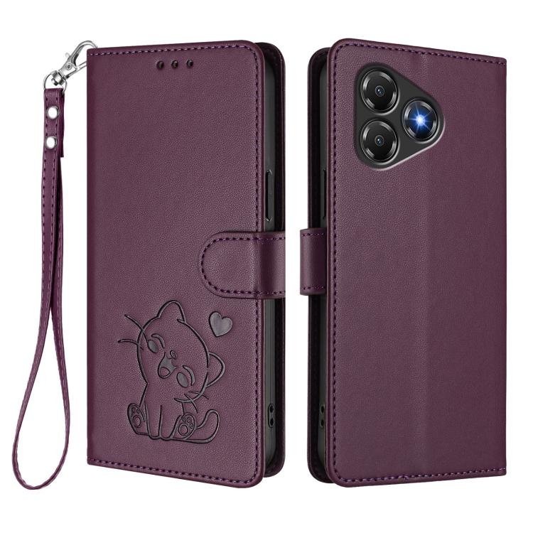 For ZTE Blade A36 4G Embossed Heart Cat Leather Phone Case with Hand Strap