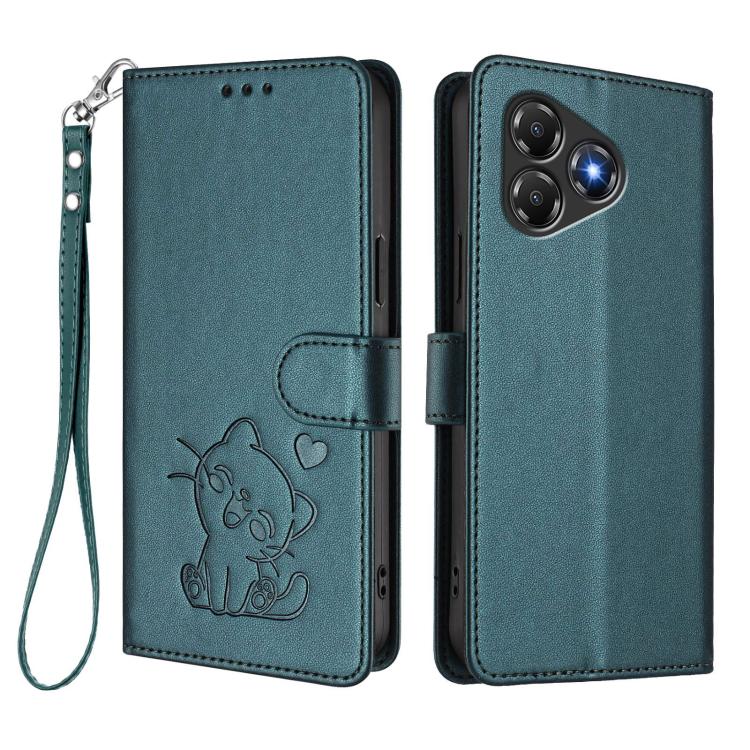 For ZTE Blade A36 4G Embossed Heart Cat Leather Phone Case with Hand Strap