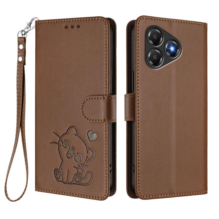 For ZTE Blade A36 4G Embossed Heart Cat Leather Phone Case with Hand Strap