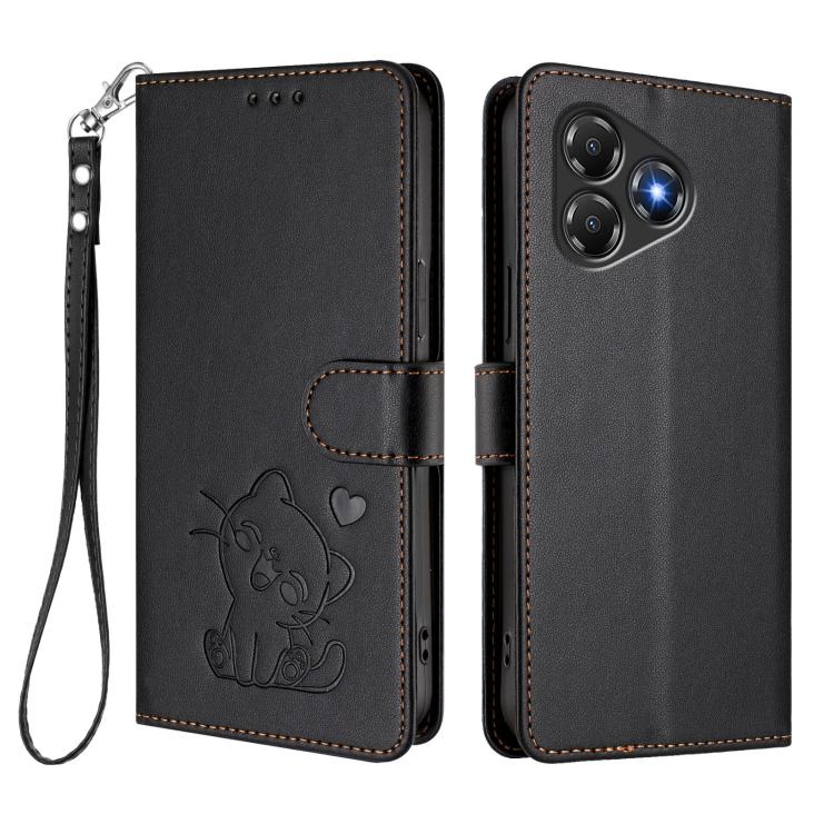 For ZTE Blade A36 4G Embossed Heart Cat Leather Phone Case with Hand Strap