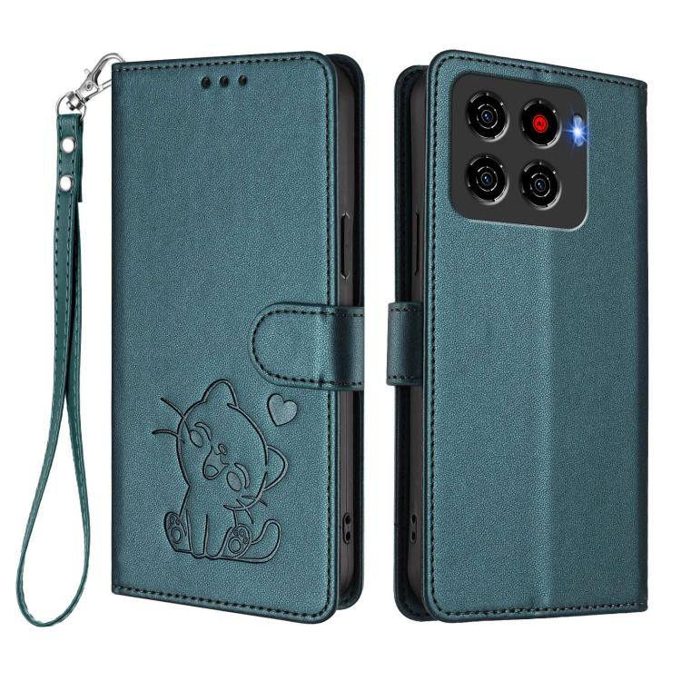 For ZTE Blade A56 4G Embossed Heart Cat Leather Phone Case with Hand Strap