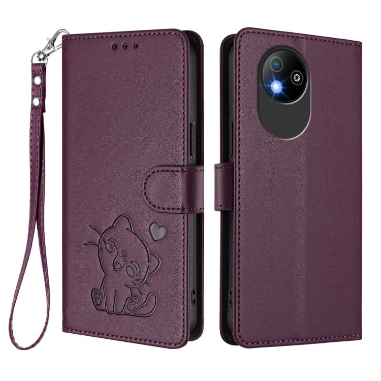 For ZTE Blade A35 Lite / A35 Core Embossed Heart Cat Leather Phone Case with Hand Strap