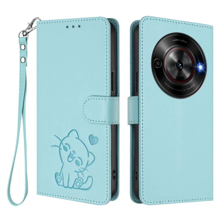 For ZTE Blade A75 5G / nubia Focus 5G Embossed Heart Cat Leather Phone Case with Hand Strap