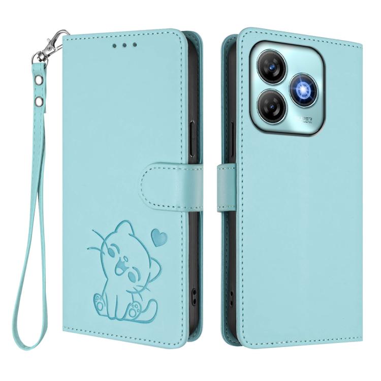 For ZTE Blade A75 4G Embossed Heart Cat Leather Phone Case with Hand Strap