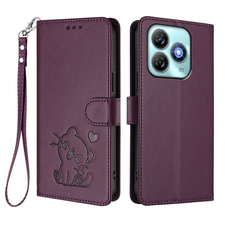 For ZTE Blade A75 4G Embossed Heart Cat Leather Phone Case with Hand Strap