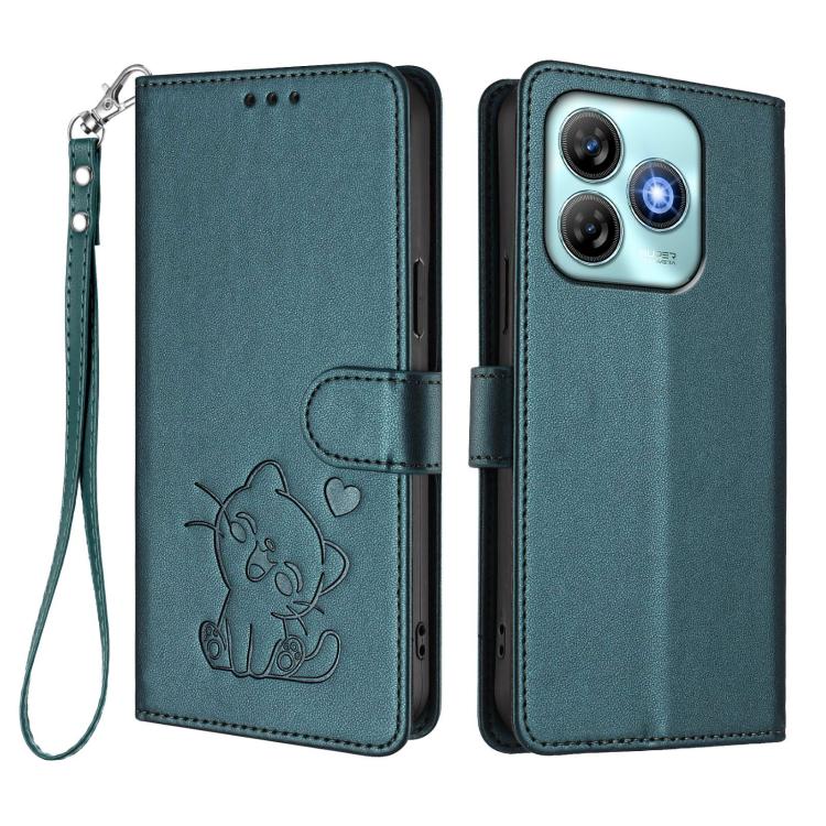 For ZTE Blade A75 4G Embossed Heart Cat Leather Phone Case with Hand Strap