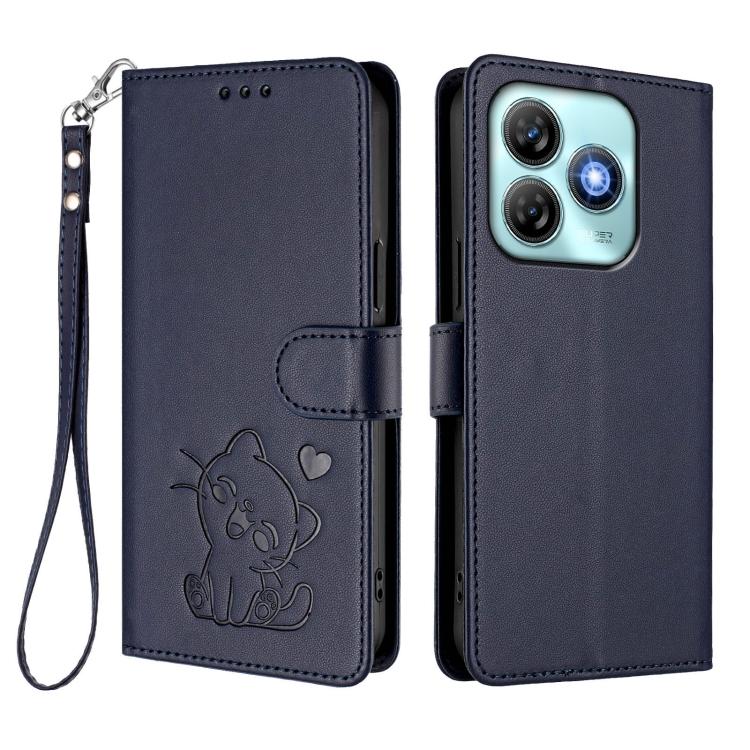 For ZTE Blade A75 4G Embossed Heart Cat Leather Phone Case with Hand Strap