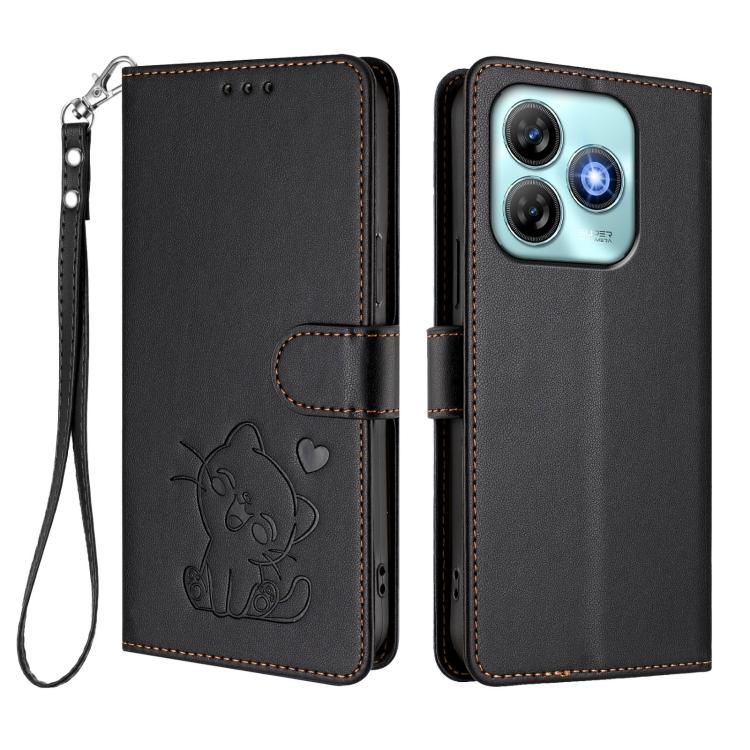 For ZTE Blade A75 4G Embossed Heart Cat Leather Phone Case with Hand Strap