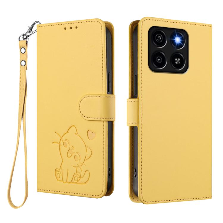 For ZTE Blade A35 / A55 Embossed Heart Cat Leather Phone Case with Hand Strap