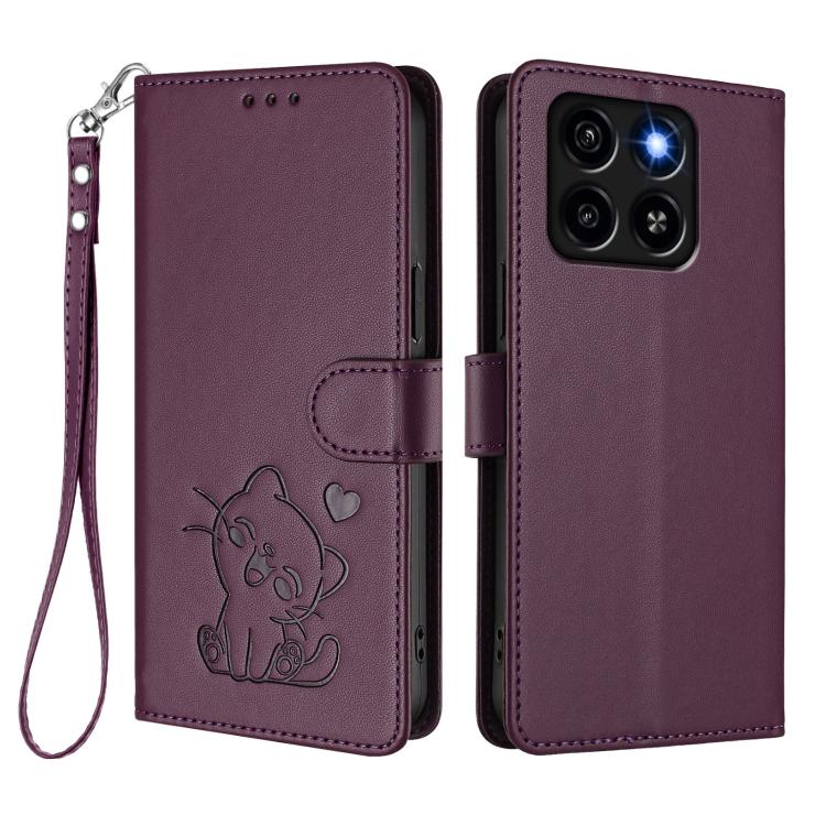 For ZTE Blade A35 / A55 Embossed Heart Cat Leather Phone Case with Hand Strap