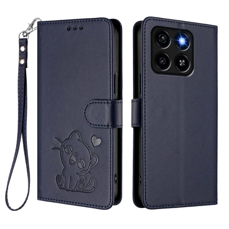 For ZTE Blade A35 / A55 Embossed Heart Cat Leather Phone Case with Hand Strap