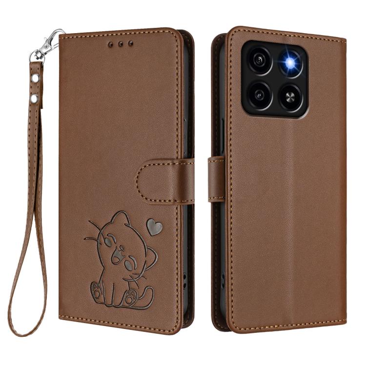 For ZTE Blade A35 / A55 Embossed Heart Cat Leather Phone Case with Hand Strap