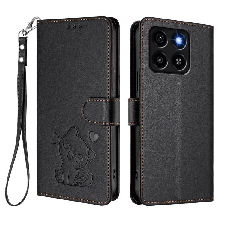 For ZTE Blade A35 / A55 Embossed Heart Cat Leather Phone Case with Hand Strap