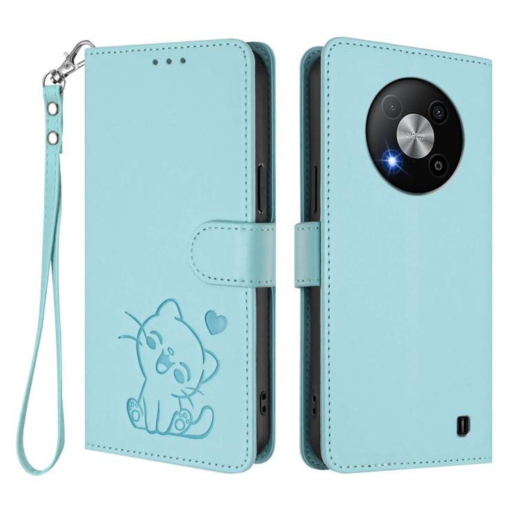 For ZTE Blade A73 5G Embossed Heart Cat Leather Phone Case with Hand Strap