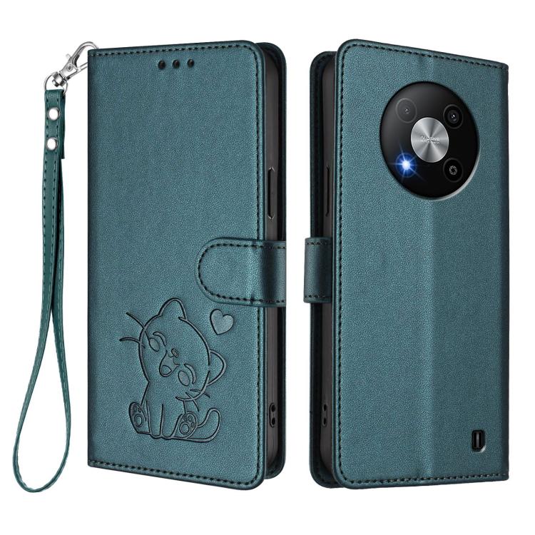 For ZTE Blade A73 5G Embossed Heart Cat Leather Phone Case with Hand Strap