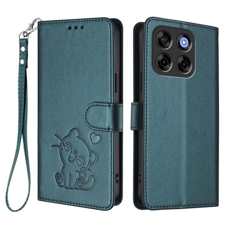 For ZTE Blade V70 Embossed Heart Cat Leather Phone Case with Hand Strap