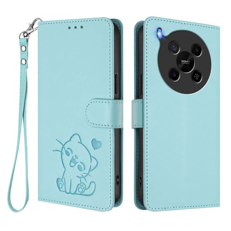For ZTE Blade V70 Max Embossed Heart Cat Leather Phone Case with Hand Strap