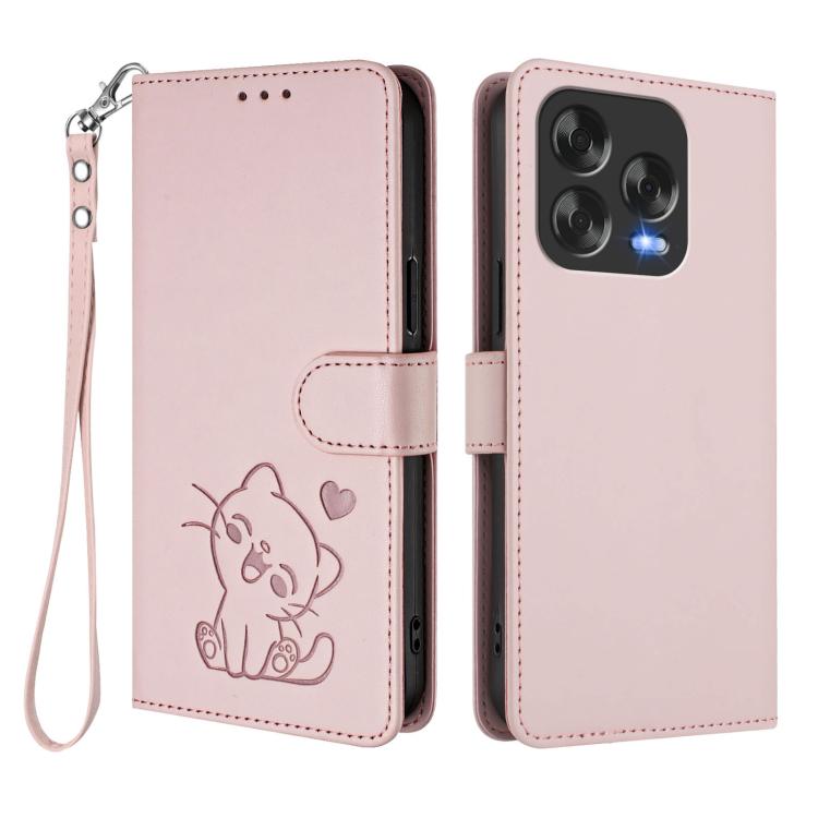 For ZTE Blade V70 Vita / nubia V70 Design Embossed Heart Cat Leather Phone Case with Hand Strap