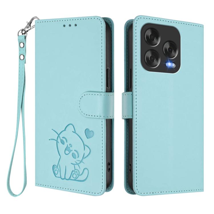 For ZTE Blade V70 Vita / nubia V70 Design Embossed Heart Cat Leather Phone Case with Hand Strap
