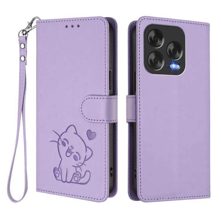 For ZTE Blade V70 Vita / nubia V70 Design Embossed Heart Cat Leather Phone Case with Hand Strap