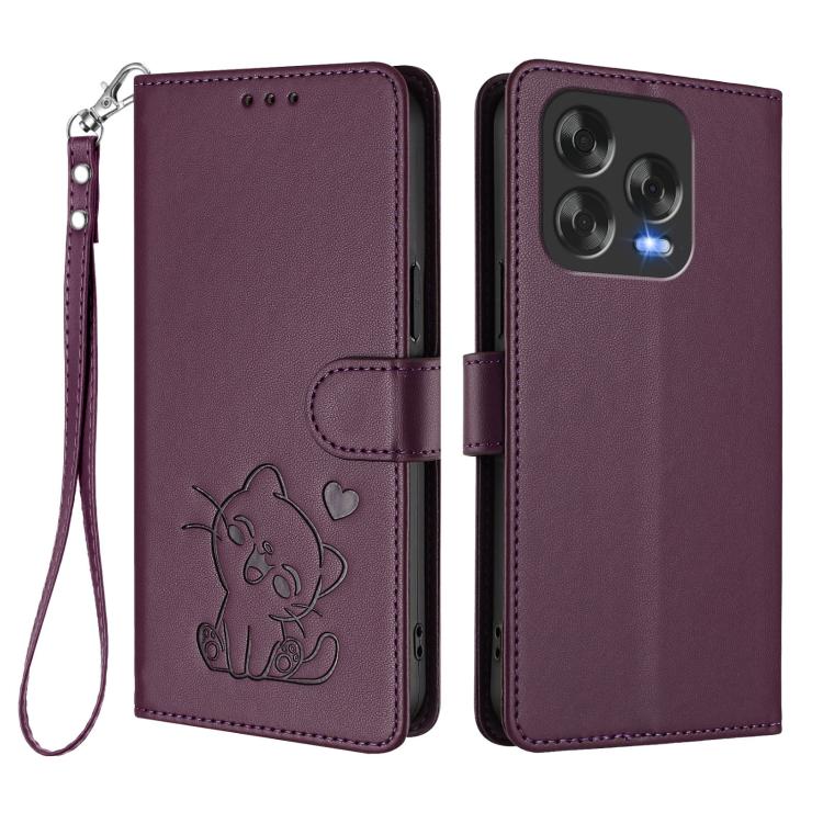 For ZTE Blade V70 Vita / nubia V70 Design Embossed Heart Cat Leather Phone Case with Hand Strap