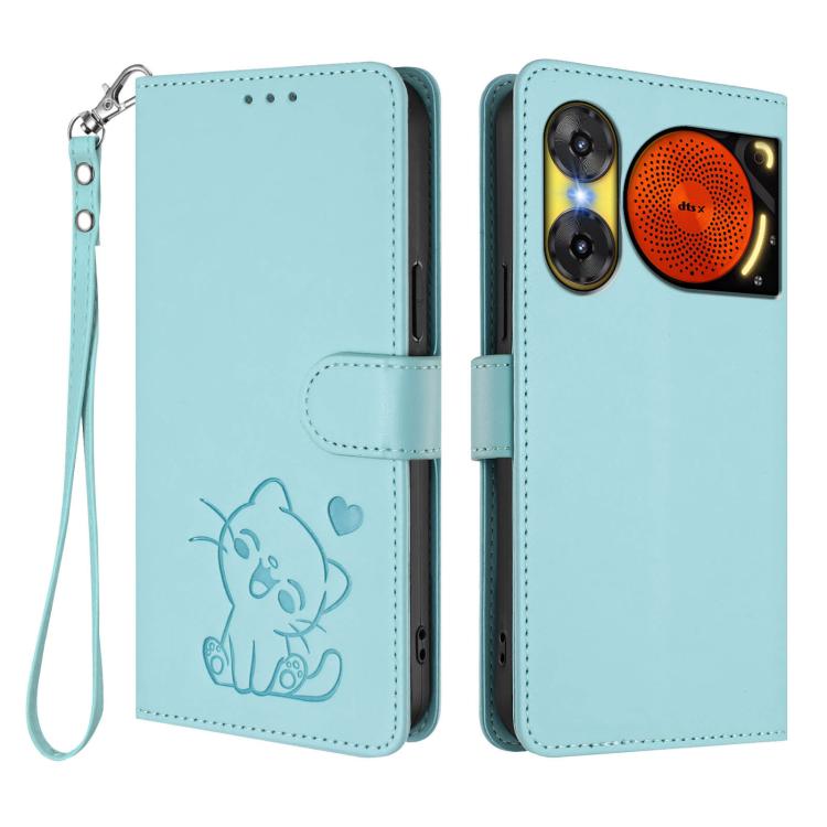 For ZTE nubia Music 2 Embossed Heart Cat Leather Phone Case with Hand Strap