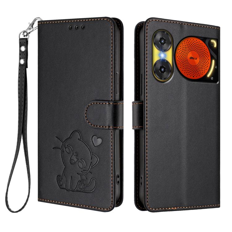 For ZTE nubia Music 2 Embossed Heart Cat Leather Phone Case with Hand Strap