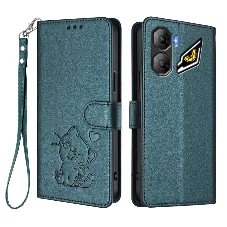 For ZTE nubia Neo 3 Embossed Heart Cat Leather Phone Case with Hand Strap