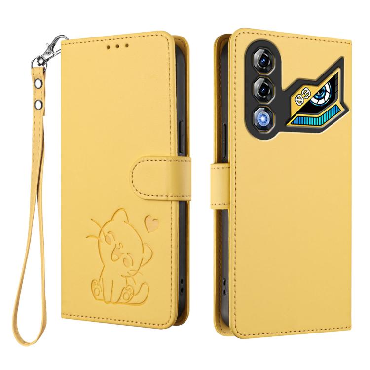 For ZTE nubia Neo 3 GT 5G Embossed Heart Cat Leather Phone Case with Hand Strap