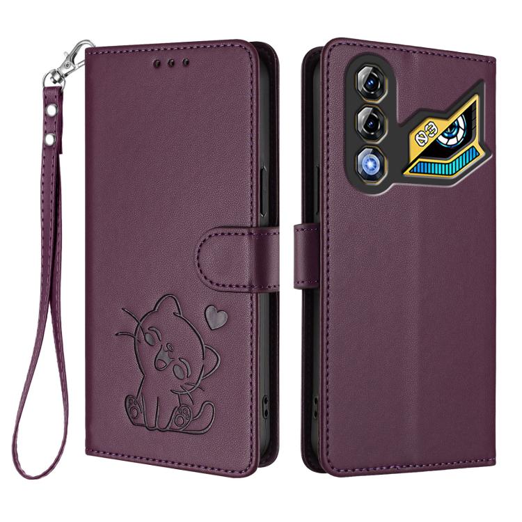 For ZTE nubia Neo 3 GT 5G Embossed Heart Cat Leather Phone Case with Hand Strap