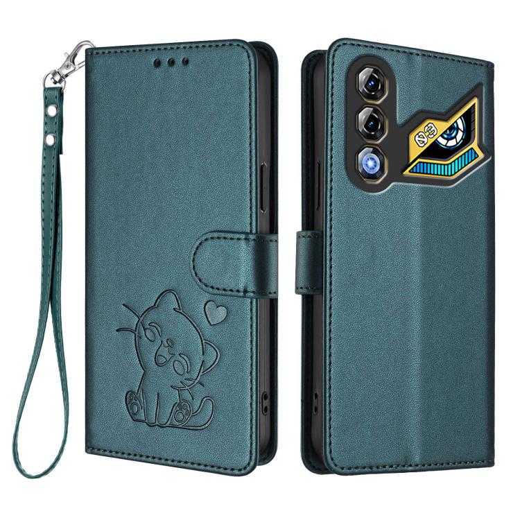 For ZTE nubia Neo 3 GT 5G Embossed Heart Cat Leather Phone Case with Hand Strap