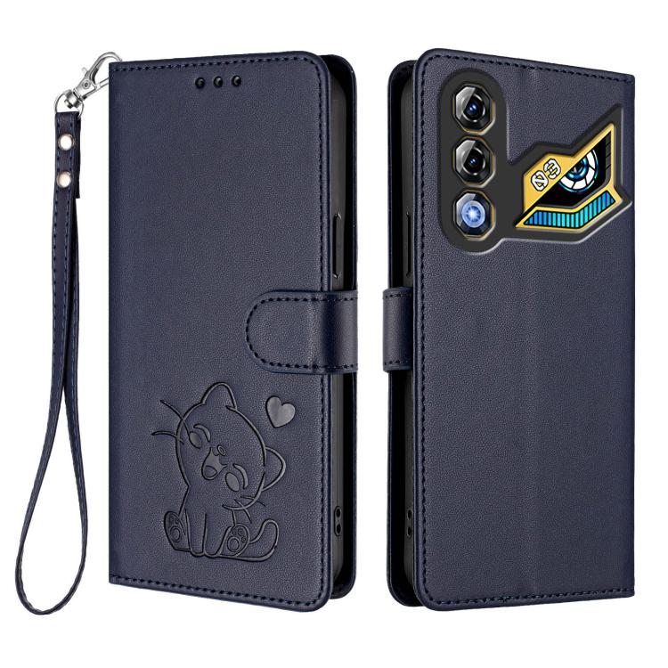 For ZTE nubia Neo 3 GT 5G Embossed Heart Cat Leather Phone Case with Hand Strap