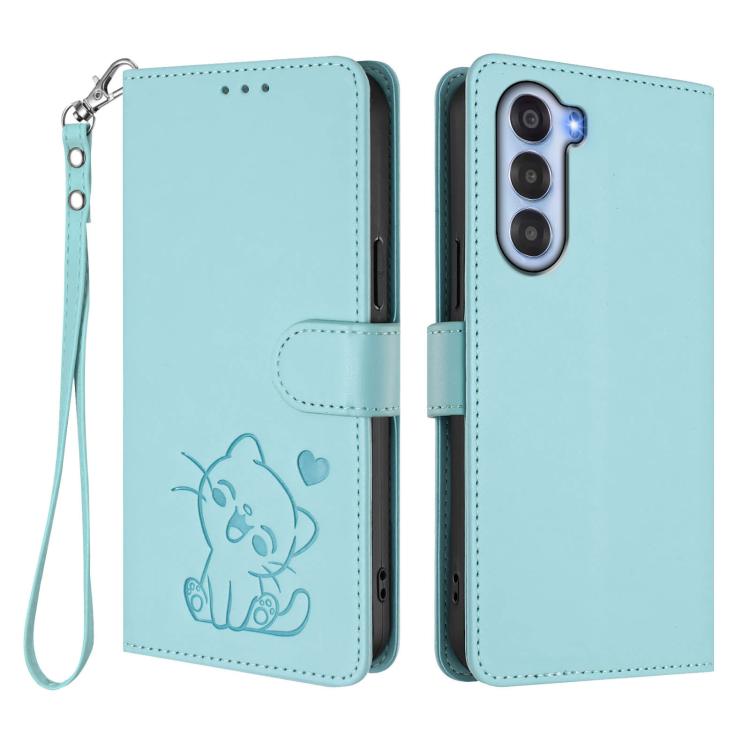 For ZTE nubia S 5G A403ZT Embossed Heart Cat Leather Phone Case with Hand Strap