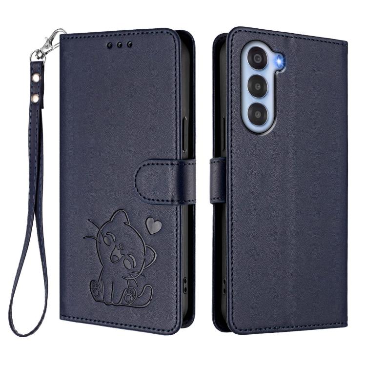 For ZTE nubia S 5G A403ZT Embossed Heart Cat Leather Phone Case with Hand Strap